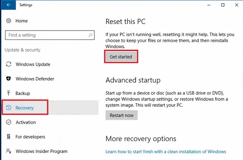 Windows 10 복구를 초기화하는 방법