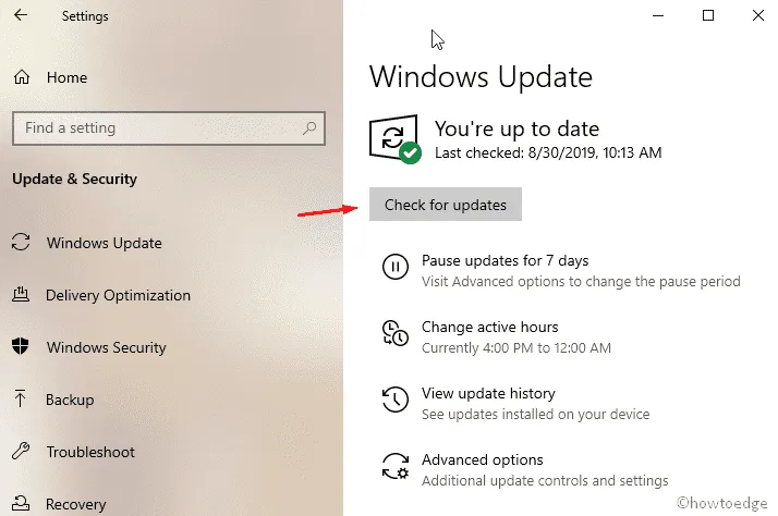 Installez les correctifs récents via les paramètres de mise à jour de Windows