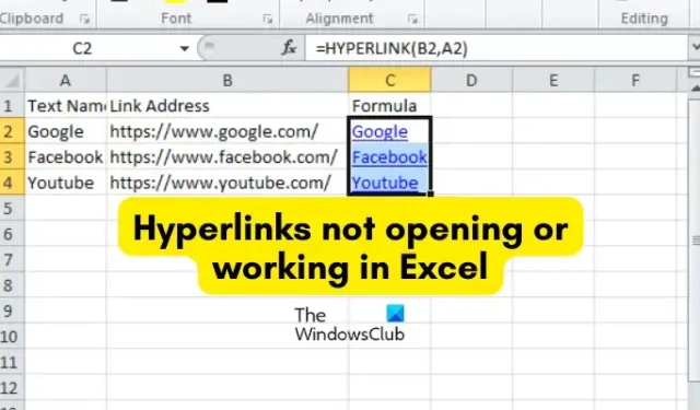 Corrigir hiperlinks que não abrem ou funcionam no Excel
