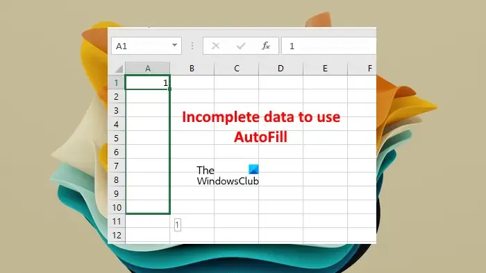 Dados incompletos para usar o preenchimento automático no Excel