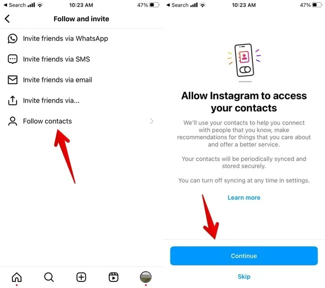 Configuración de Instagram Seguir contactos