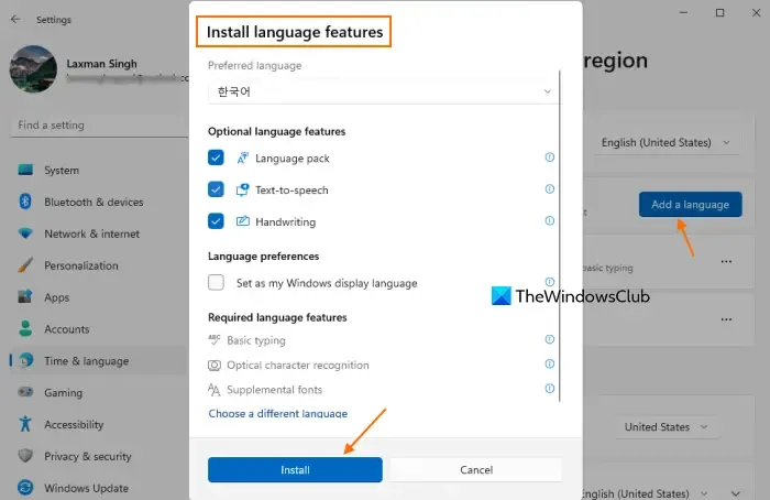 installa l'app per le impostazioni della lingua coreana