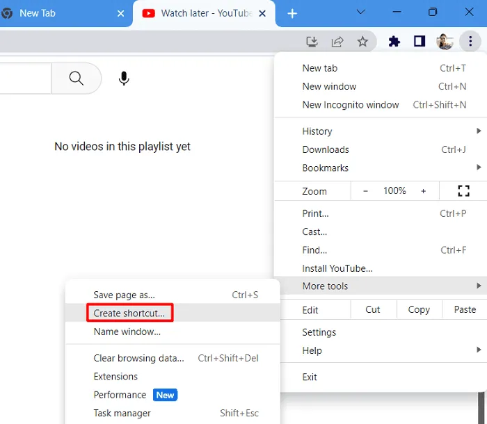 Installer YouTube en tant qu'application à l'aide de Google Chrome