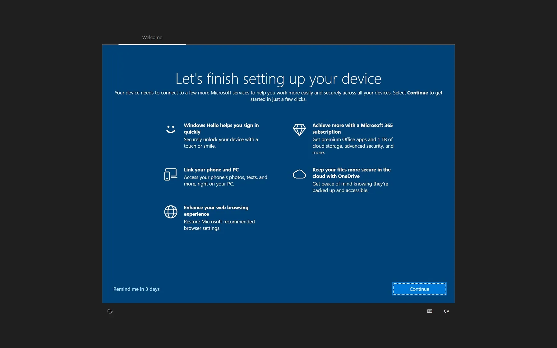 Anuncio de Microsoft 365 en Windows 10