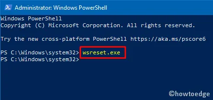 Errore di Microsoft Store 0x80244022 - WSReset PowerShell