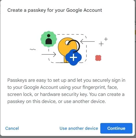 パスワードレス認証 Google デスクトップでパスキーを作成する方法 続行