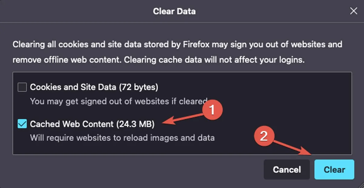 Riproduzione Cancella cache di Firefox