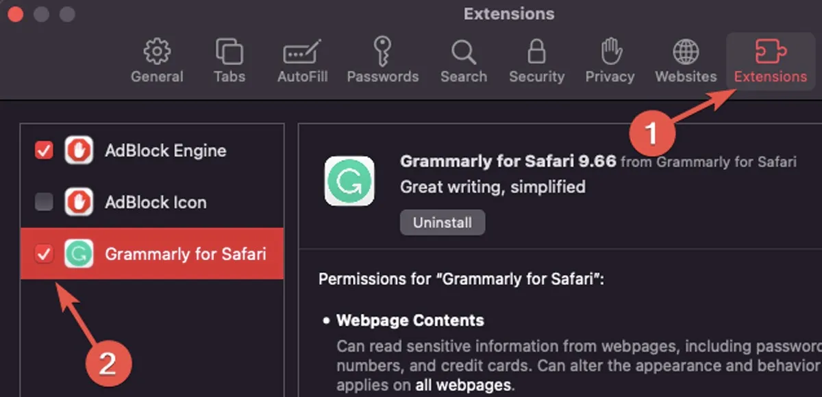 Lecture Gérer les extensions sur Safari