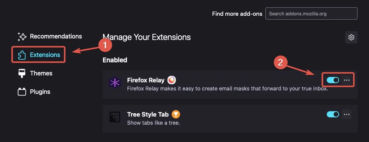 Afspelen Firefox-extensies beheren (2)