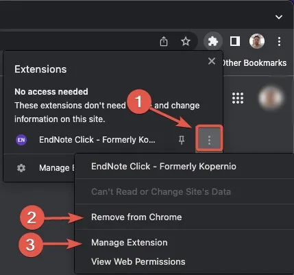 Reproducir eliminar o administrar la extensión en Chrome