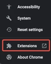 Lecture Sélectionnez les extensions à partir des paramètres de Chrome