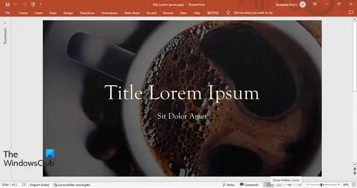 PowerPoint-Editorfenster mit minimierter Oberfläche