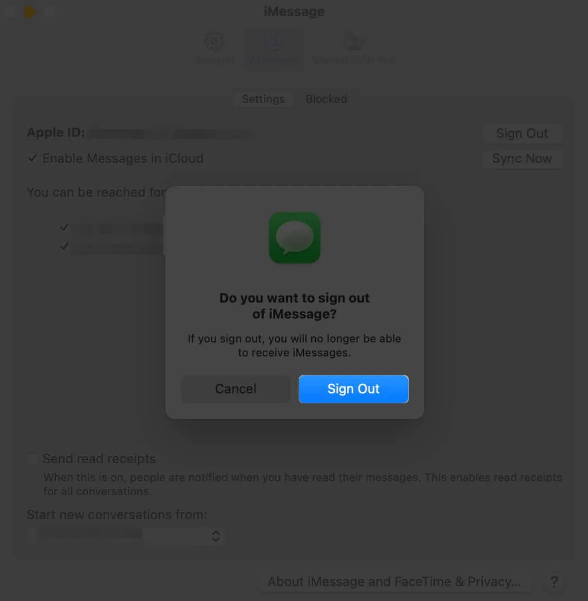 Apple ID の横にある「サインアウト」を押します。