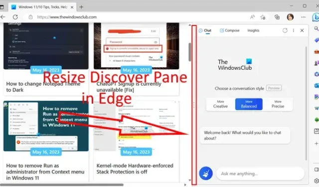 Het formaat van Discover Pane wijzigen in Microsoft Edge op Windows 11