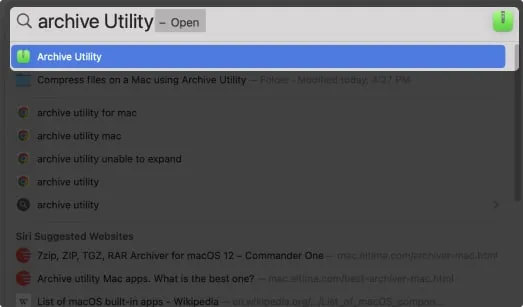 Cerca Archive Utility da Spotlight su Mac