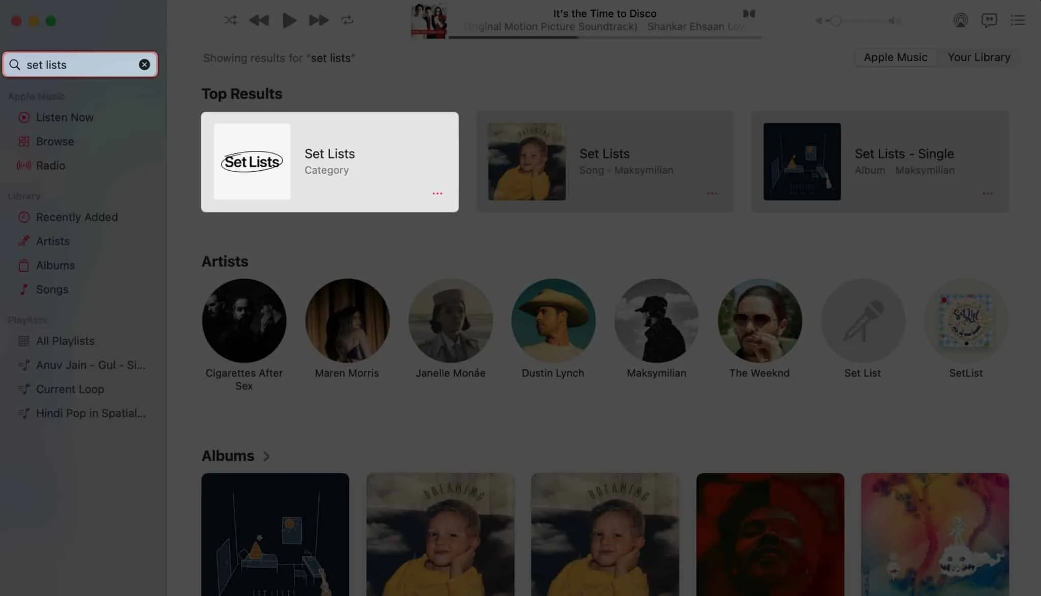 Cerca la scaletta e seleziona la categoria in Apple Music su Mac