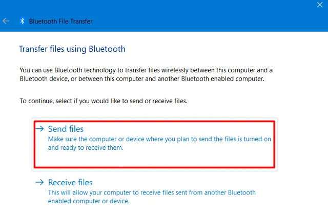 Enviar arquivos por Bluetooth