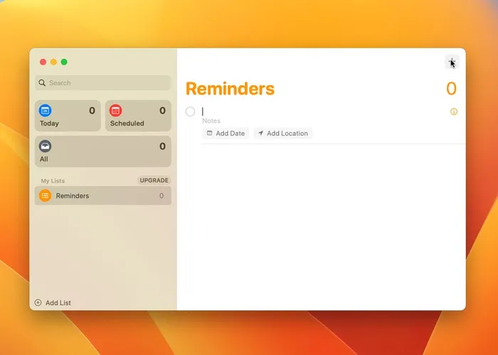 Configuración de la alarma en la aplicación de recordatorios de Mac Agregar nuevo botón