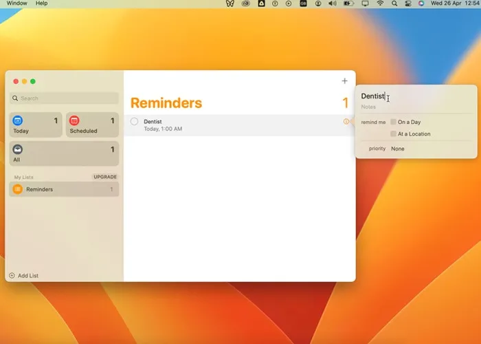 Mac でアラームを設定する リマインダー アプリに名前を付ける リマインダー