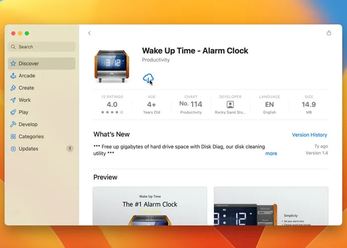 Configuración de alarma en Mac Descarga de la aplicación Wake Up Time