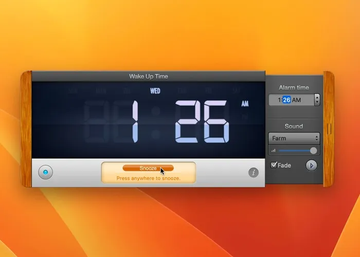 Configuración de alarma en Mac Wake Up Time App Snooze