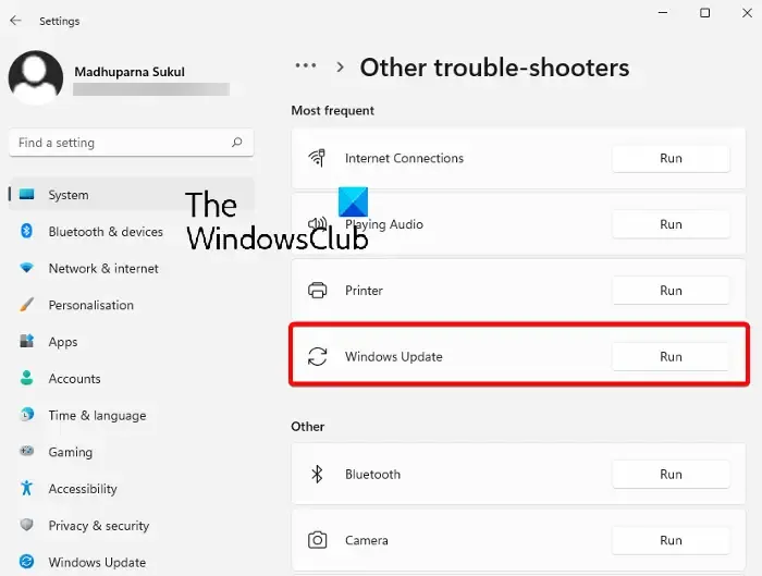 Führen Sie die Fehlerbehebung für Windows Update aus, um den Fehler 0x8007001d anzuzeigen