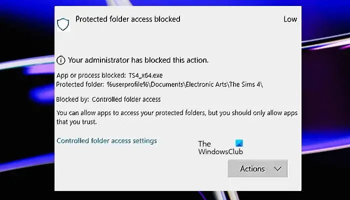 Sims 4 ファイルが Microsoft Defender によってブロックされました