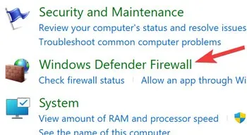 Menu Start Accesso a Windows Defender Firewall