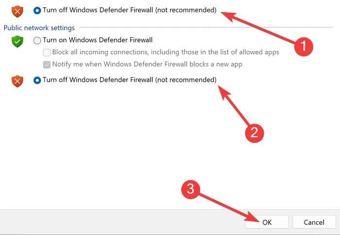Menu Start Disattivazione di Windows Firewall