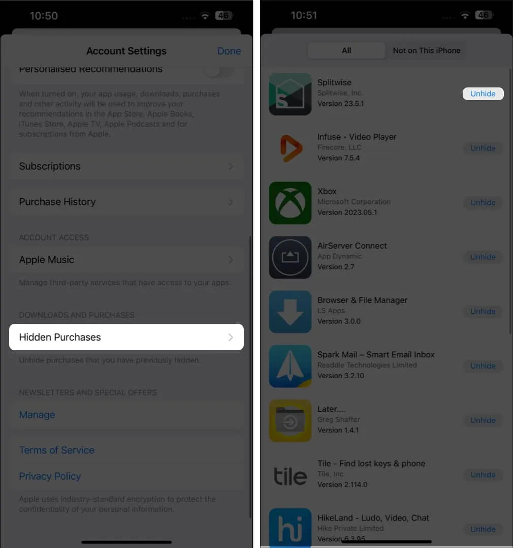 Tik op verborgen aankopen, Zichtbaar maken in App Store