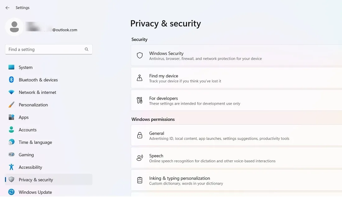 Open Windows-beveiliging onder Privacy en beveiliging in Instellingen.