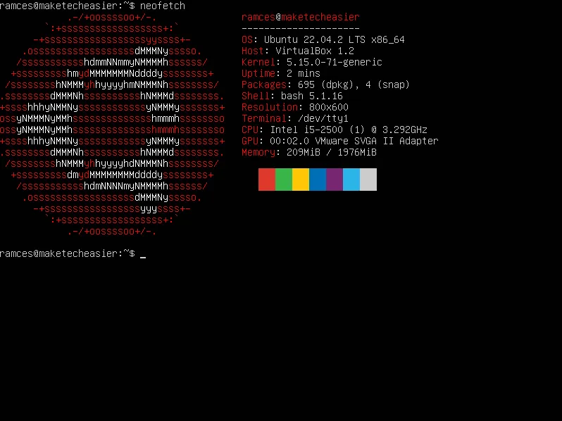 Une capture d'écran de la console Ubuntu Server 22.04.