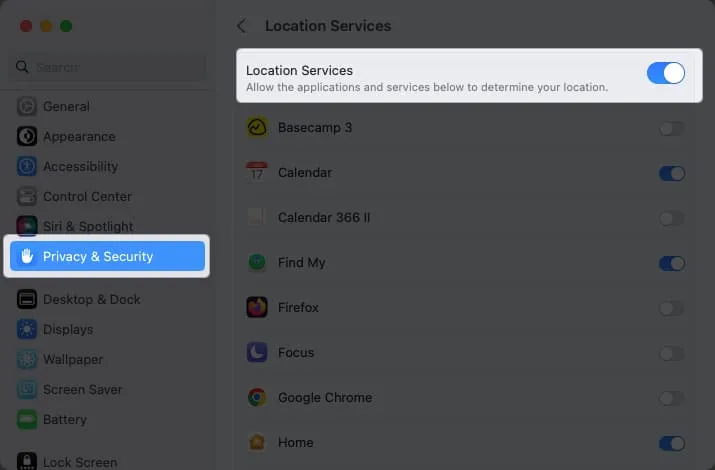 Activer les services de localisation sur Mac