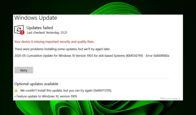 0x800f080a: この Windows Update エラーをすばやく修正する方法