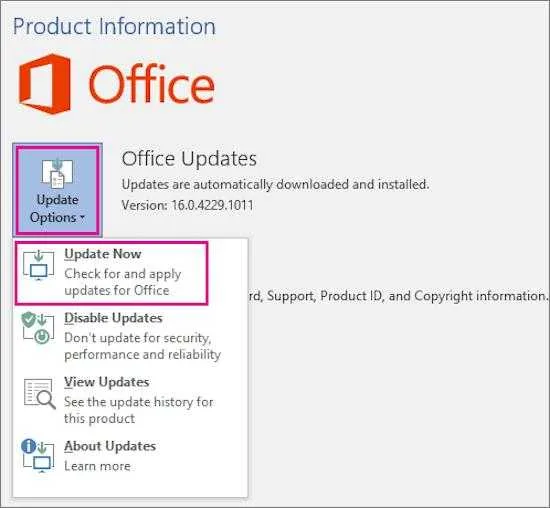 Microsoft Office 응용 프로그램 업데이트