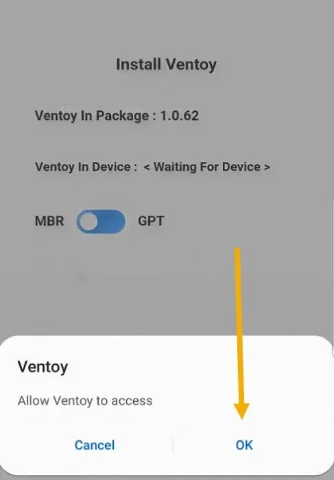 授予 Ventoy 訪問您的 Android 設備的權限。