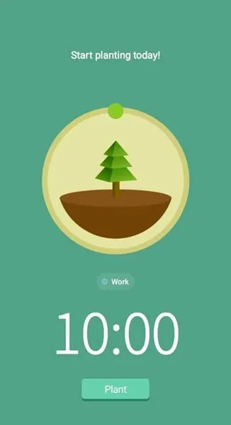 Página de inicio de la aplicación Pomodoro Timer Forest Timer