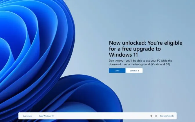 Windows 11 upgrade pop-up één