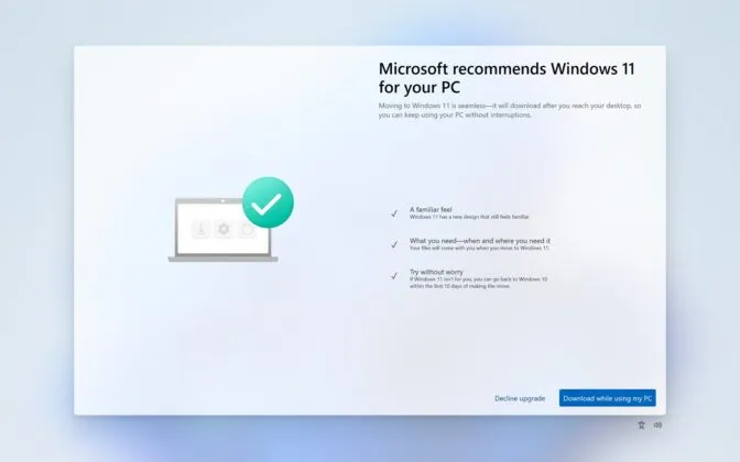 Ventana emergente de actualización de Windows 11 tres