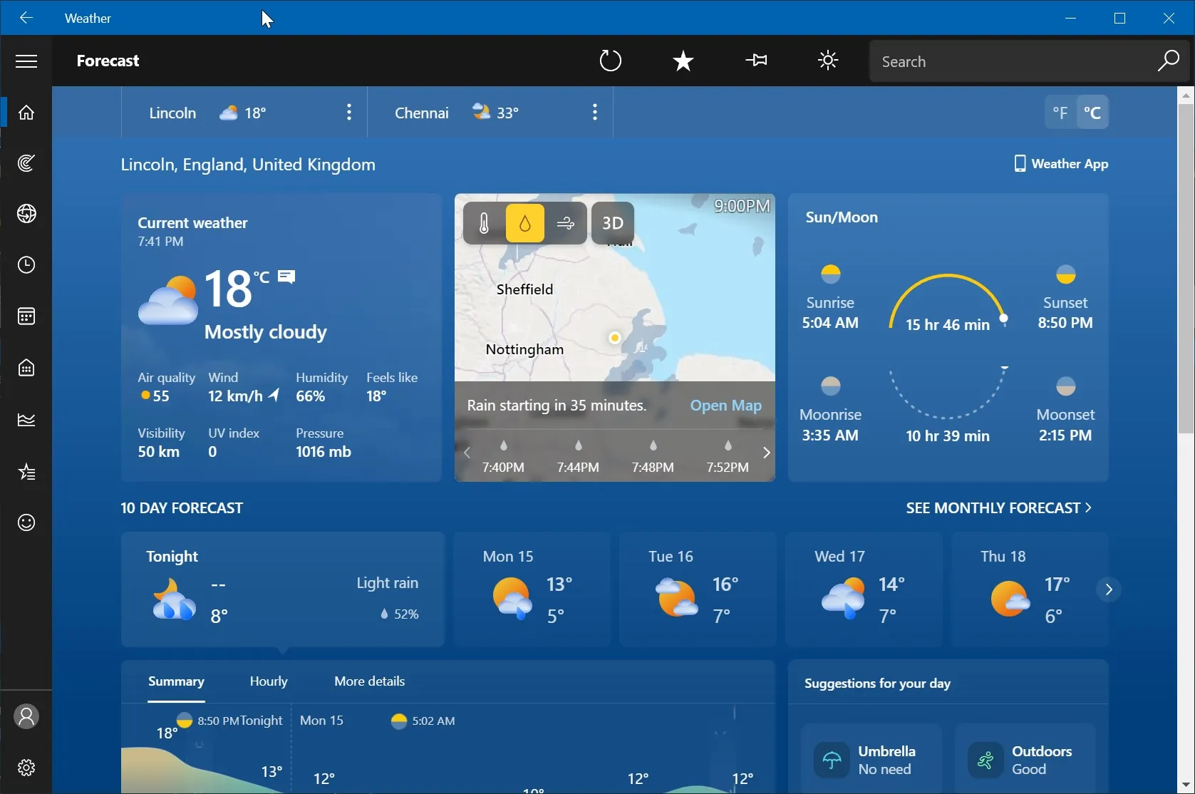 Windows 11 天気アプリのホームページ