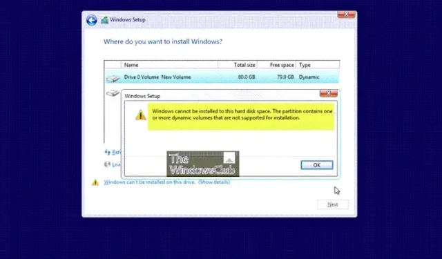O Windows não pode ser instalado no disco dinâmico [Fix]