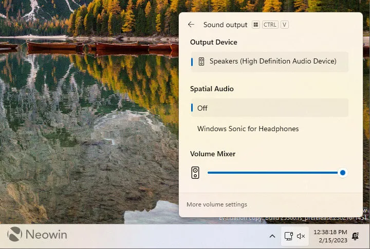 Uma captura de tela do mixer de volume atualizado no Windows 11