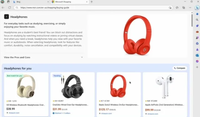 Se agregaron nuevas funciones de Microsoft Shopping basadas en IA a la búsqueda de Bing, el chat de Bing y el navegador Edge