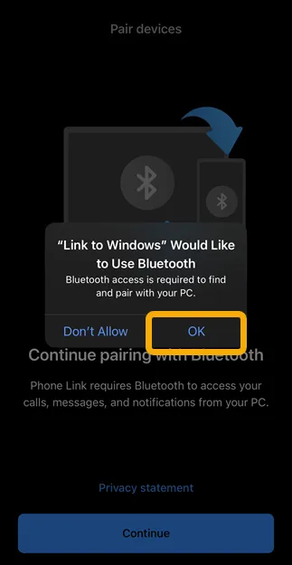 Bluetooth 電話リンク IOS へのアクセスを許可する