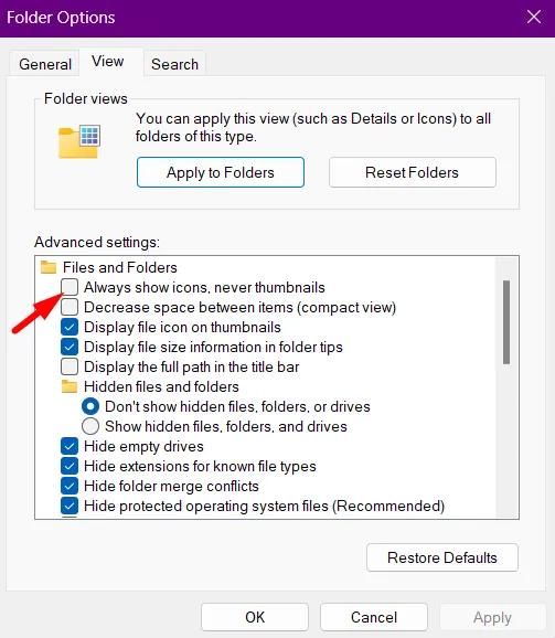Sempre mostrar o ícone nunca as miniaturas - Limpar cache de miniaturas no Windows 11