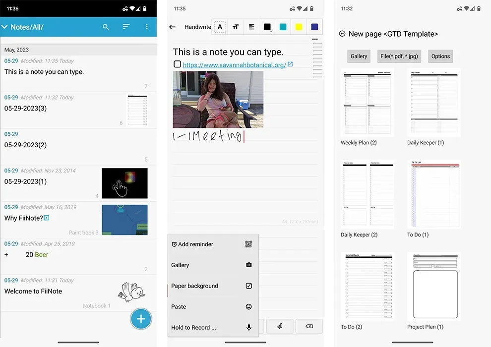 Captures d'écran de l'application Bundled Notes sur Android.