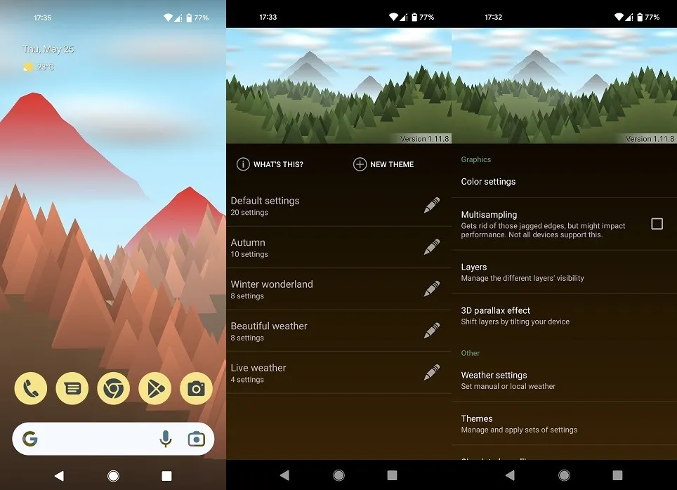 Übersicht über die Forest Live Wallpaper-App.