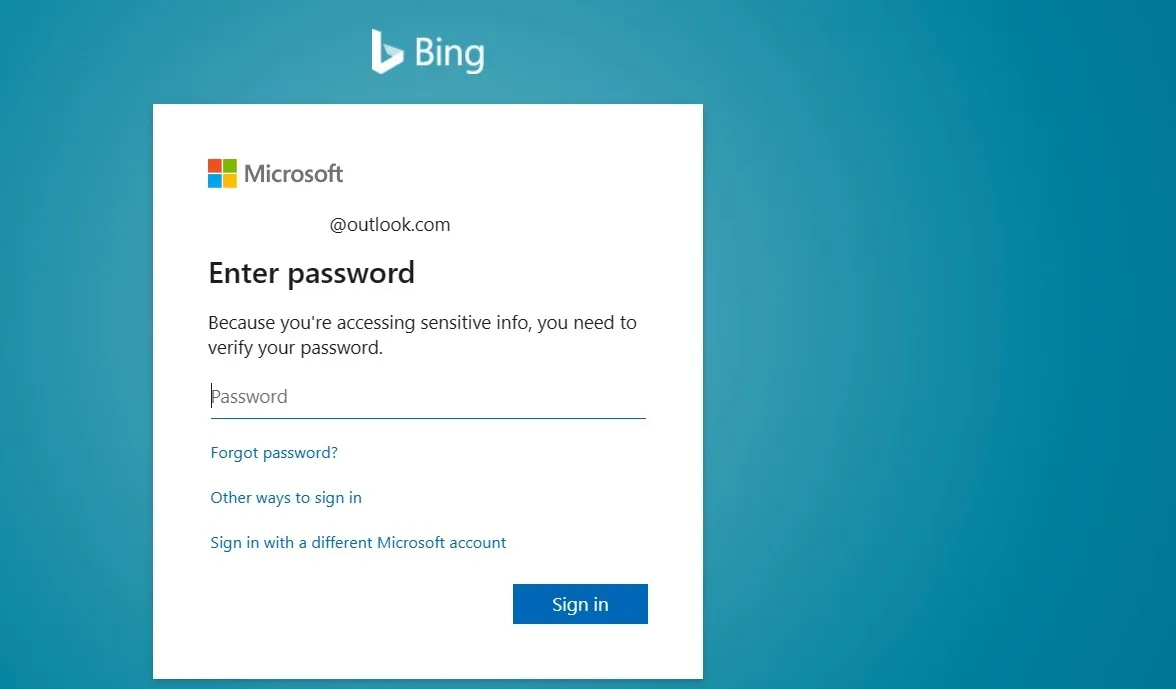 Zaloguj się do usługi Bing Online w przeglądarce Edge.