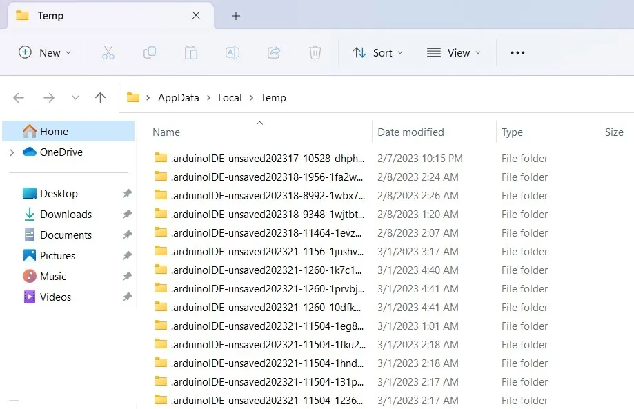 Speicherort des temporären Ordners im Windows-Datei-Explorer mit sichtbaren temporären Dateien.