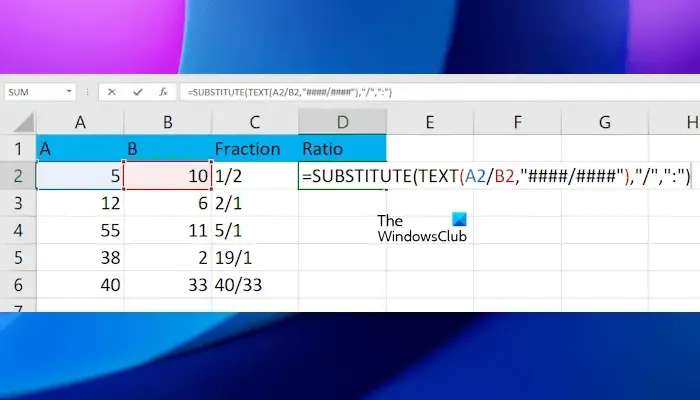 使用 SUBSTITUTE 函數在 Excel 中計算比率